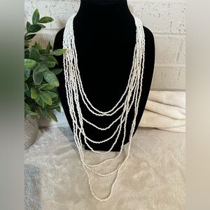 Long 8 Strand Beaded Pearl Fashion Necklace.